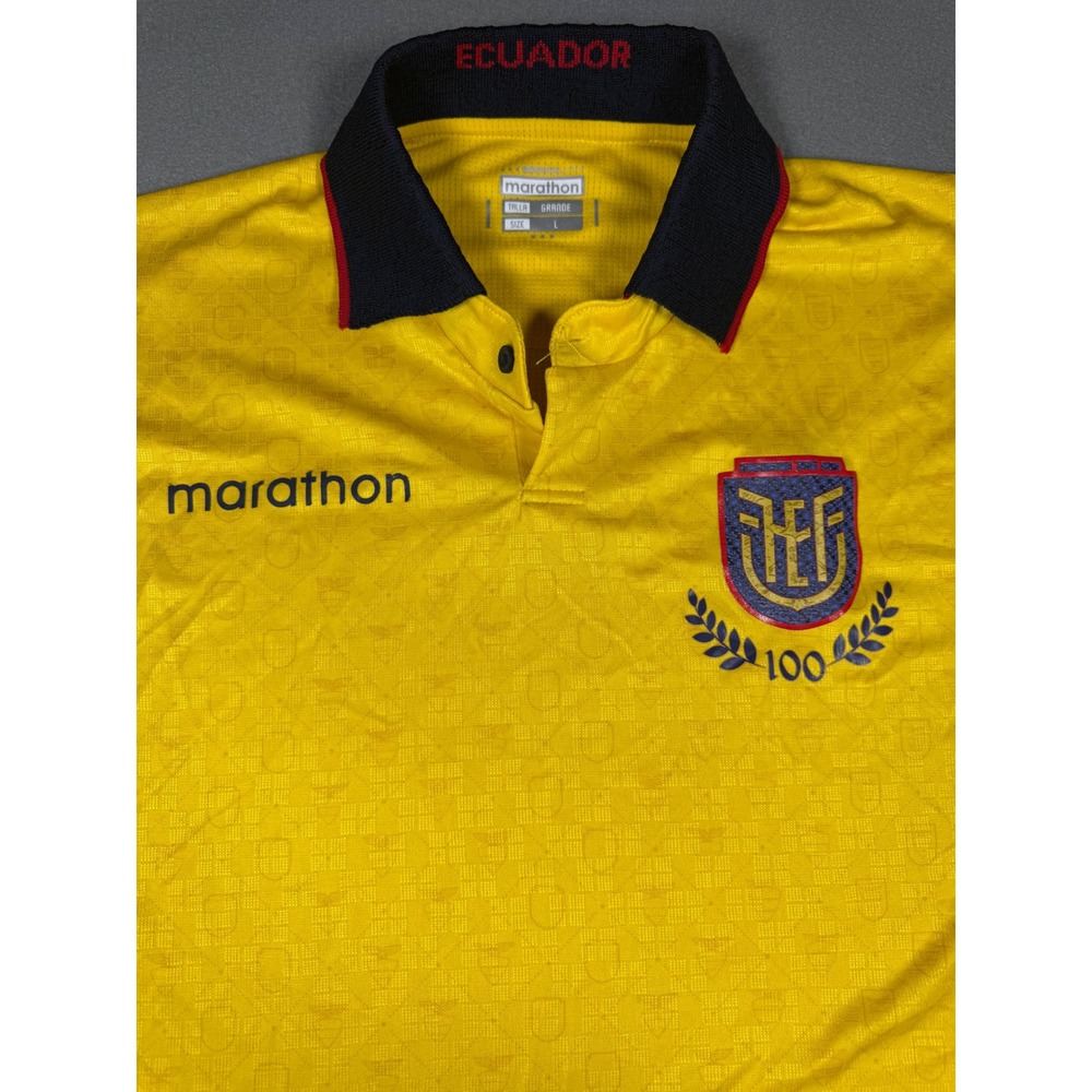 Marathon‎ Mens Ecuador Soccer Jersey Centenario FEF 100 Years L Yellow Polyester